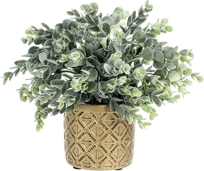 MyGift Artificial Eucalyptus Plant in Modern Gray Concrete Pots by MyGiftHome