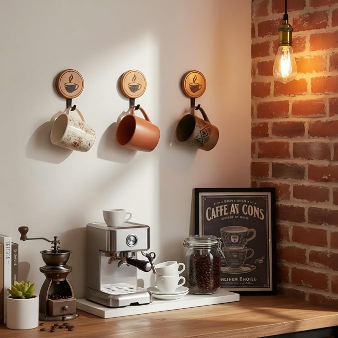 3PCS Bamboo Wall Mounted Coffee Mug Holder， - Image 2
