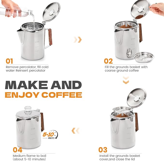 Percolator Pot Stainless Steel Camping Coffee Pot-NO Aluminum or Plastic - Image 6