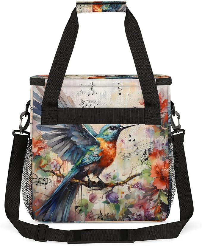Hummingbird Flower Coffee Maker Carring Bag, Large Insulated Storage Organizer - Image 5