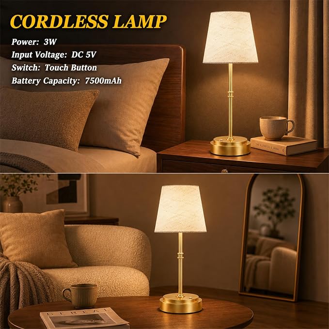 Rechargeable Cordless Table Lamp Gold - Image 4