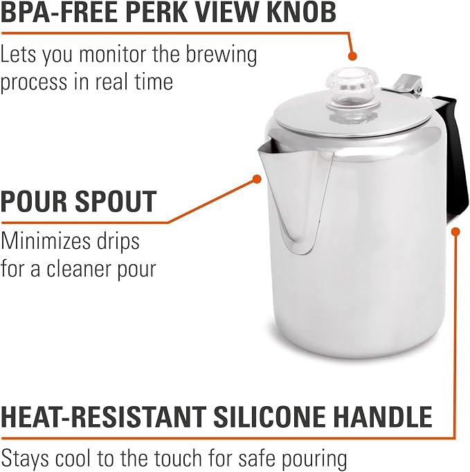 GSI Outdoors Percolator Coffee Pot I Glacier Stainless Steel - Image 5