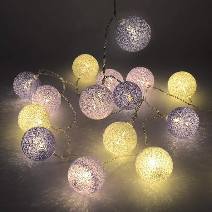 Gardeningwill 3M/10Ft 30 Purple White Ball LED Xmas Wedding Battery Operated - Image 2