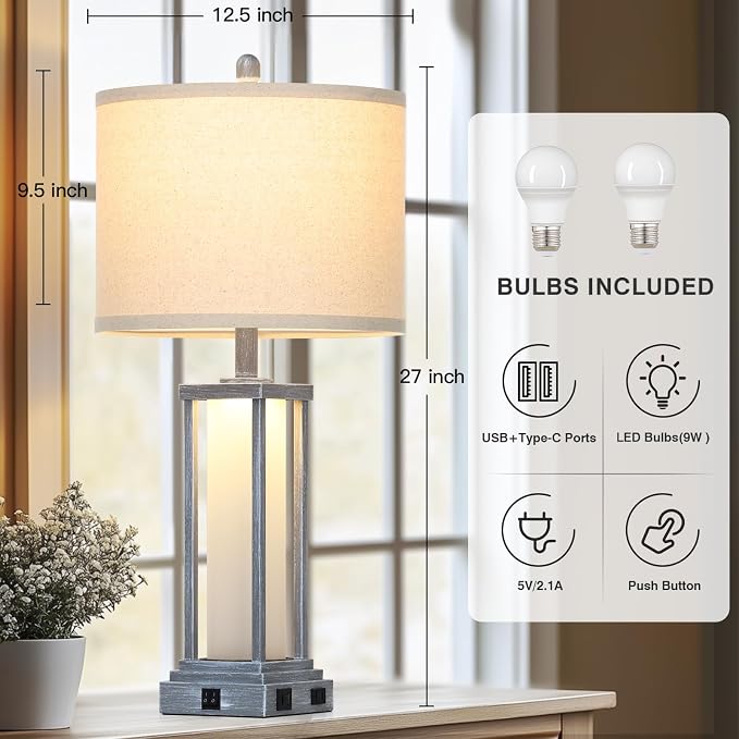 Cinkeda 27" Tall Vintage Table Lamp Set of 2 - Image 2