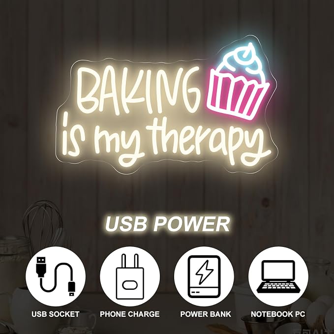 Baking Is My Therapy Neon Sign, Bakery Shop House LED Neon Light Cupcake Coffee - Image 4