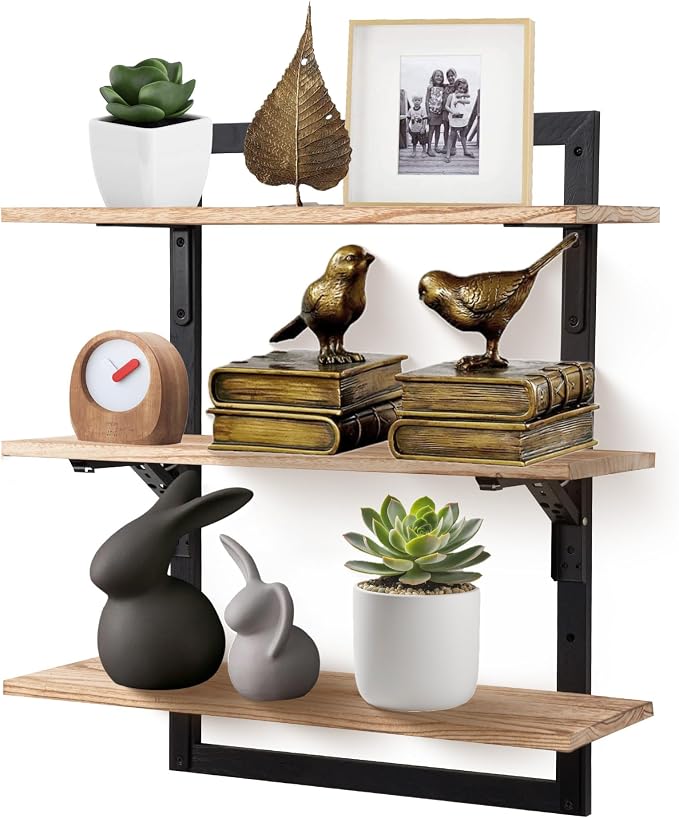 24-Inch Floating Shelves for Wall，3-Tier Wooden Wall Mounted Kitchen Shelves - Image 4