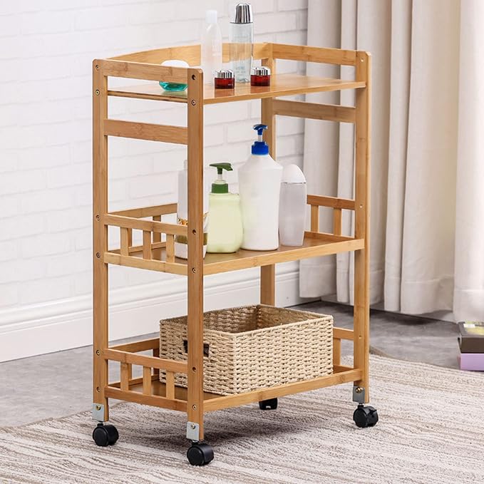 CNCEST Rolling Home Bar Serving Cart, 3 Tier Mobile Kitchen Serving Trolley - Image 3