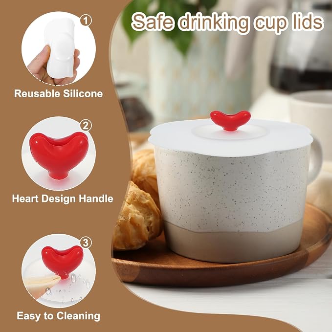 uxcell 3Pcs Silicone Cup Covers, 4.72" Heart Universal Cup Lids Reusable - Image 3