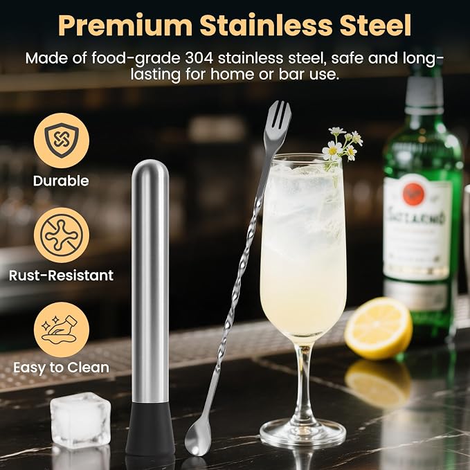 8-Inch Stainless Steel Muddler for Cocktails and Lemonade - Image 4