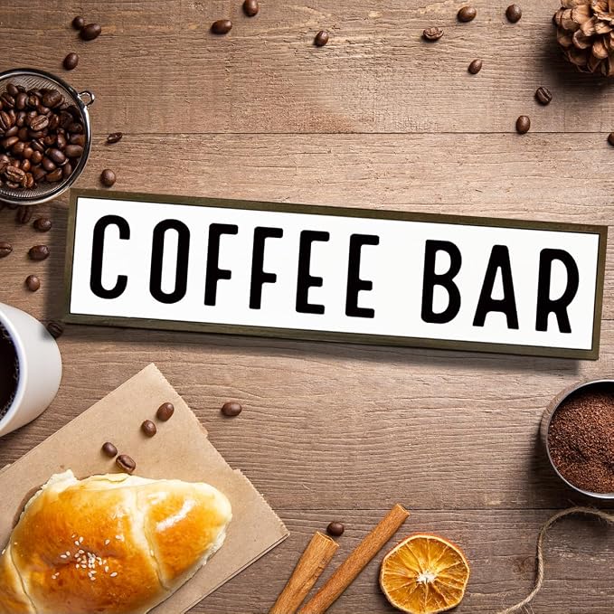 Coffee Bar Signs for Kitchen, Farmhouse Decor for Shelf, Rustic Wooden Wall - Image 4
