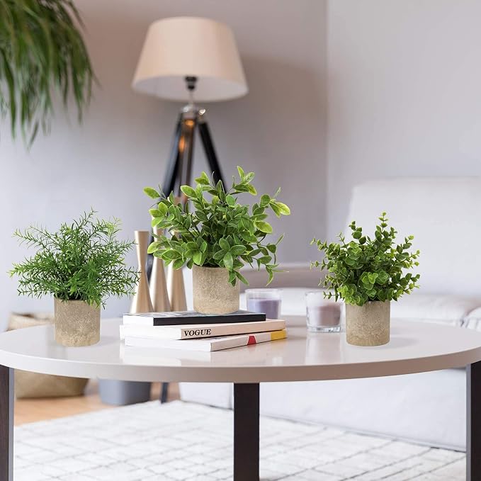 Briful Artificial Potted Plants Set of 3 Small Faux Plant Eucalyptus Mini Fake - Image 4