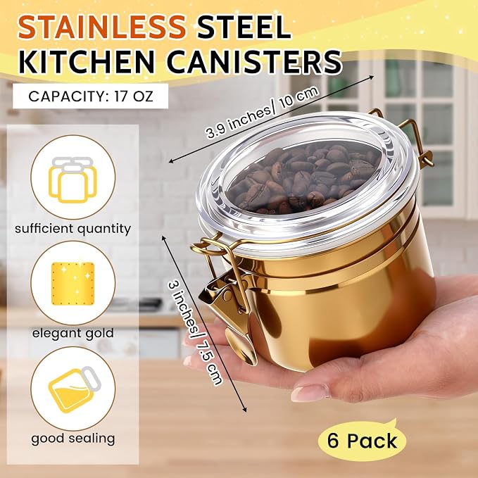 6 Pcs Stainless Steel Food Storage Containers Set Airtight Kitchen Canisters - Image 2