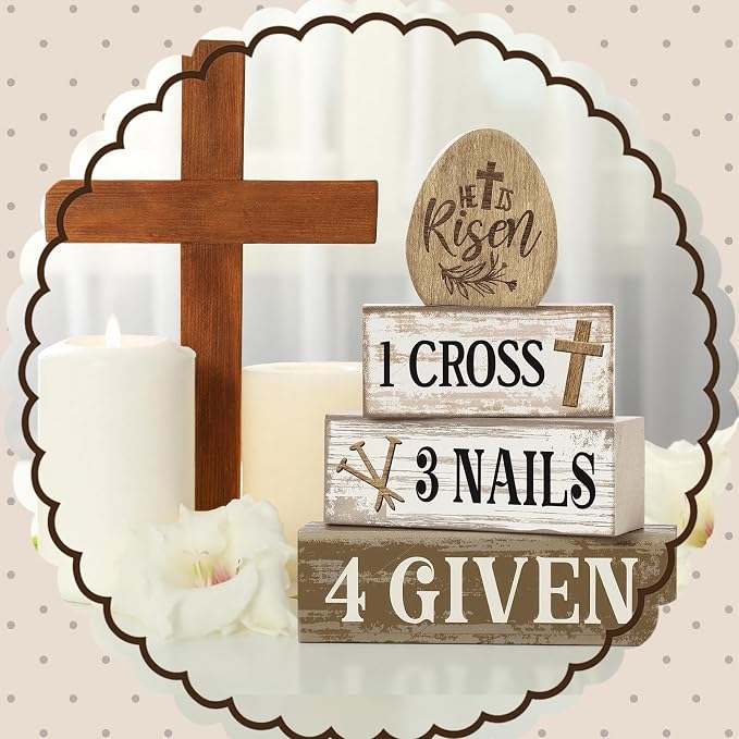 Lineshading 4 Pcs Easter Table Decoration Easter Gifts He Is Risen Tiered Tray - Image 7