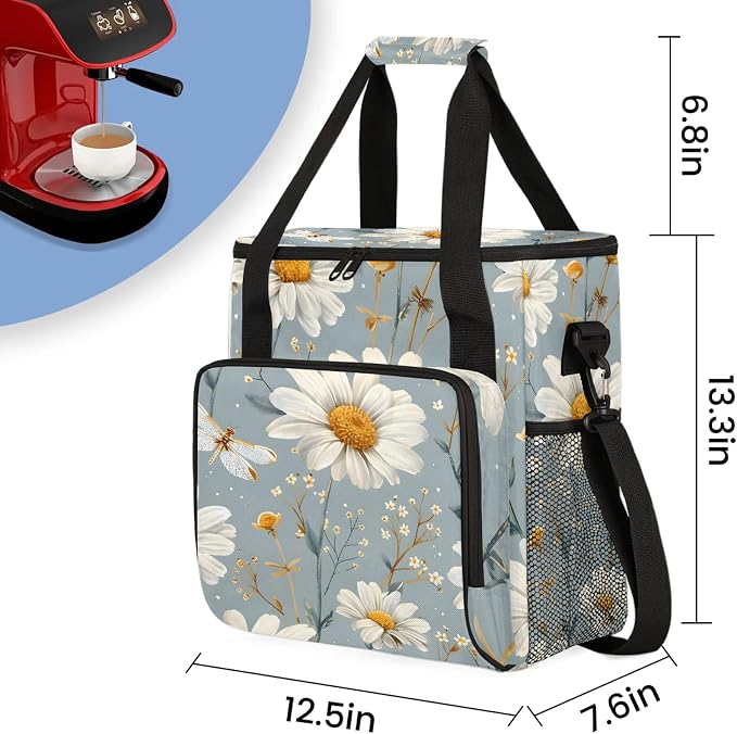 Daisy Floral Coffee Maker Carring Bag, Large Insulated Storage Organizer Case - Image 2