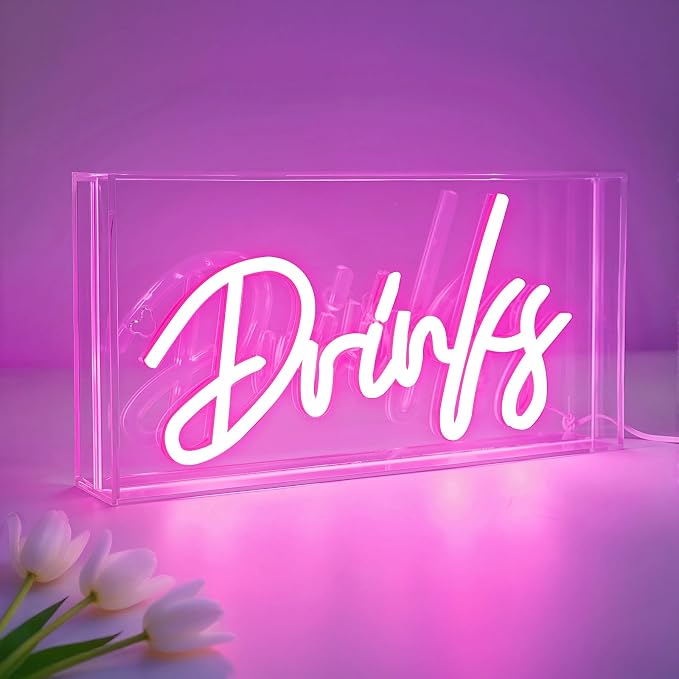 Drinks Neon Sign, Drinks Signs USB LED Desk Lightbox by HOSITARK