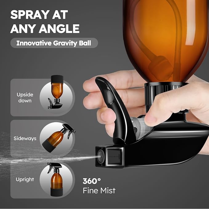 Tecohouse 2 Pack 360° Amber Glass Spray Bottles - Image 2