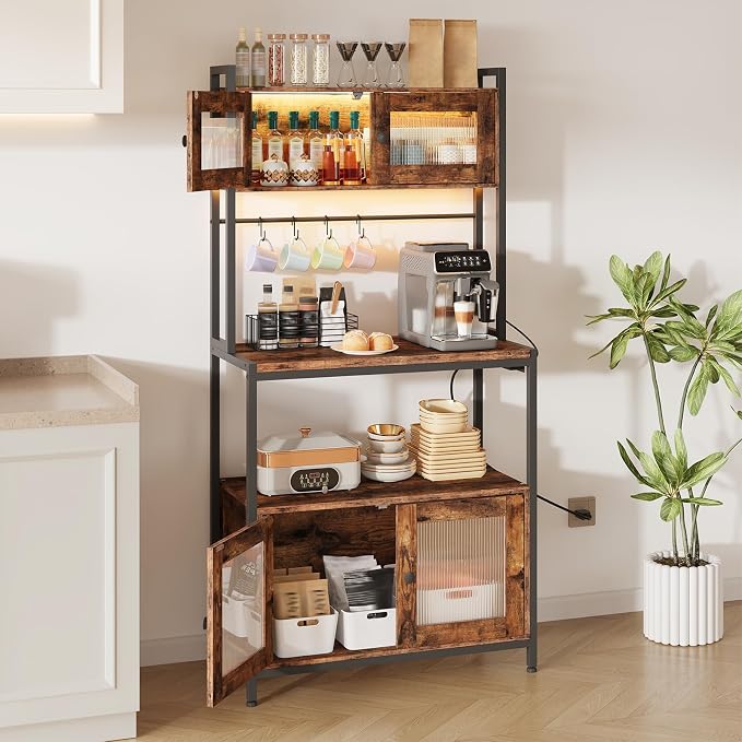 HOOBRO Bakers Rack with Storage Cabinet, 5-Tier Coffee Bar with Power Outlet - Image 3