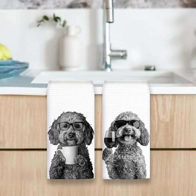 Cockapoo Gifts Coffee Wine Kitchen Towels Set of 2, Coffee Dog Dish Tea Towel - Image 6
