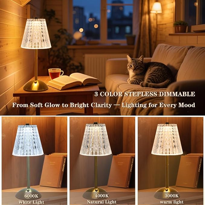 Crystal Table Lamp, 5000mAh Rechargeable Battery Lamp - Image 3