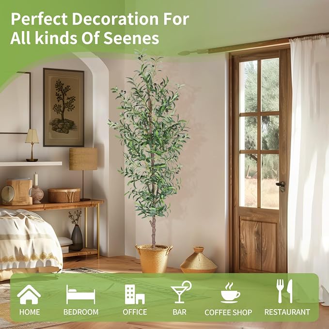 Artificial Olive Tree, 8FT Tall Faux Olive Trees 96in Outdoor Fake Potted Silk - Image 6