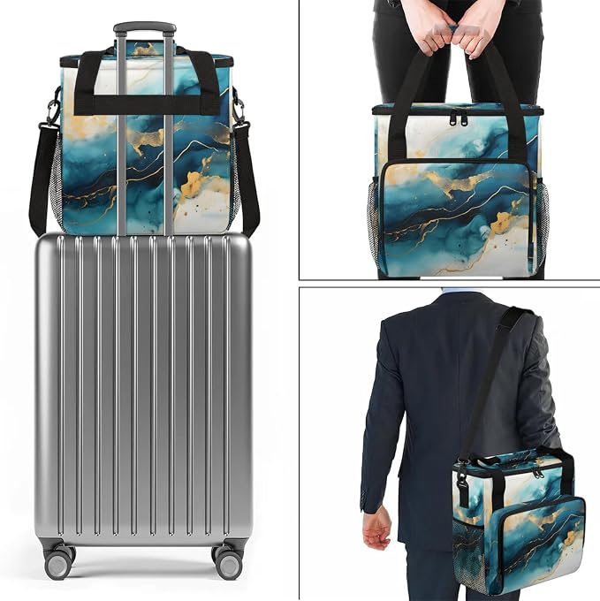 Turquoise Abstract Gold And Blue Marble Coffee Maker Carring Bag, Large - Image 7