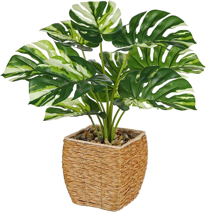 Briful Fake Plants Potted Variegated Monstera Artificial Plants Indoor by Briful
