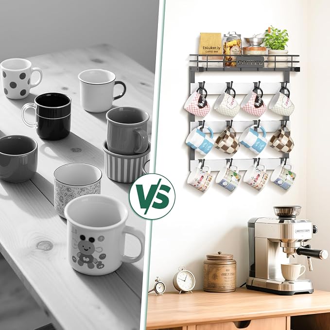 EsLuker.ly Coffee Mug Holder Wall Mounted Display Rack, Metal Cup Hanger - Image 6