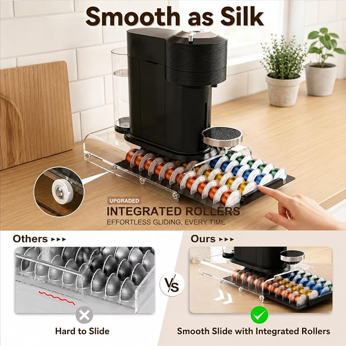 Upgraded Coffee Pod Holder for Nespresso Vertuo Pods, Smooth Gliding Roller & - Image 3