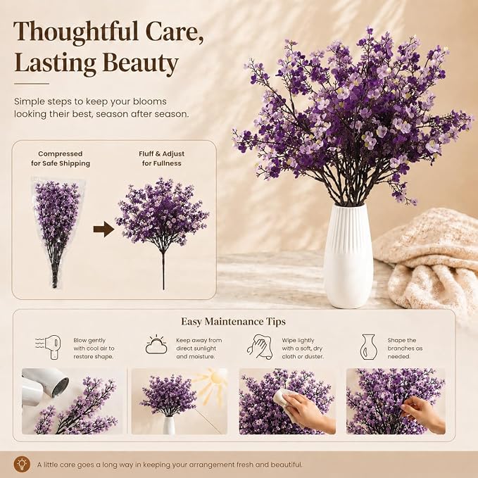 Mandy's 6 Bundles Artificial Shades of Purple Baby’s Breath Flowers | 18.5 Inch - Image 5