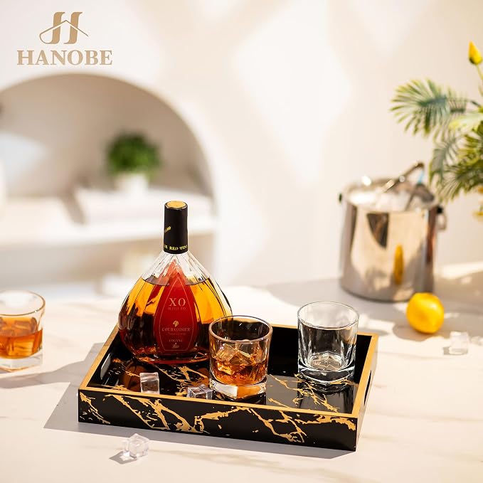 Hanobe Decorative Serving Tray Black: Imitation Marble Coffee Table Tray Decor - Image 5