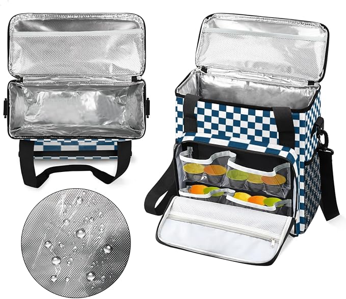 Checkerboard navy blue Coffee Maker Carrying Bag, Waterproof Insulated - Image 3