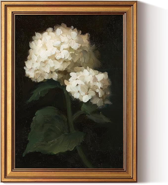 ARPEOTCY Gold Framed Canvas Wall Art, 12x16 Inch Two White Hydrangea Vintage by ARPEOTCY