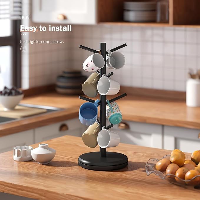 STDDRE Mug Holder Tree 360° Rotated Mug Tree Coffee Cup Holder Bamboo Rack - Image 8