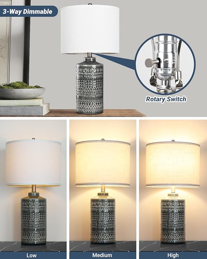 Modern Ceramic Table Lamp, 24.5" Living Room Lamps 3-Way Dimmable Gray - Image 2