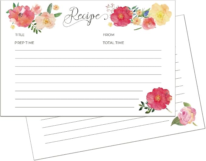 Heart&Berry Floral Recipe Cards 4x6 Double Sided by HEARTBERRY