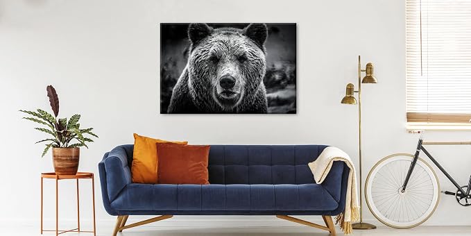 Bear Pictures Wall Decor Black and White Animal Canvas Wall Art - Image 3