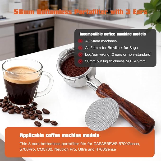 Bottomless Portafilter 58mm 3 Ears, Professional Espresso Portafilter - Image 4