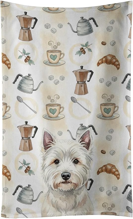 Caroline's Treasures Westie Coffee Bar Kitchen Towel Velour Plush Front and by CarolinesTreasures