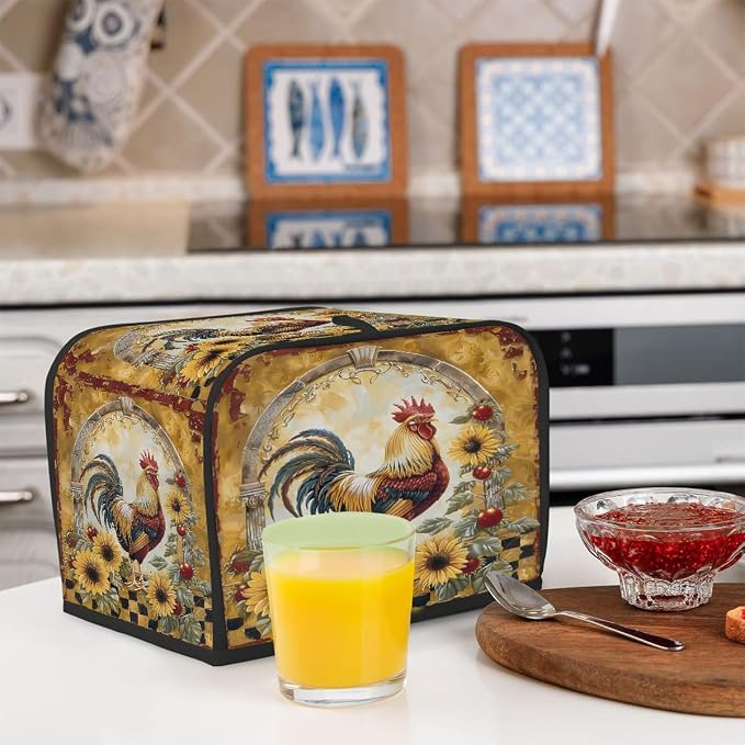 Rooster Farmhouse Sunflower Toaster Cover 2 Slice Wide Slot Washable Appliance - Image 6