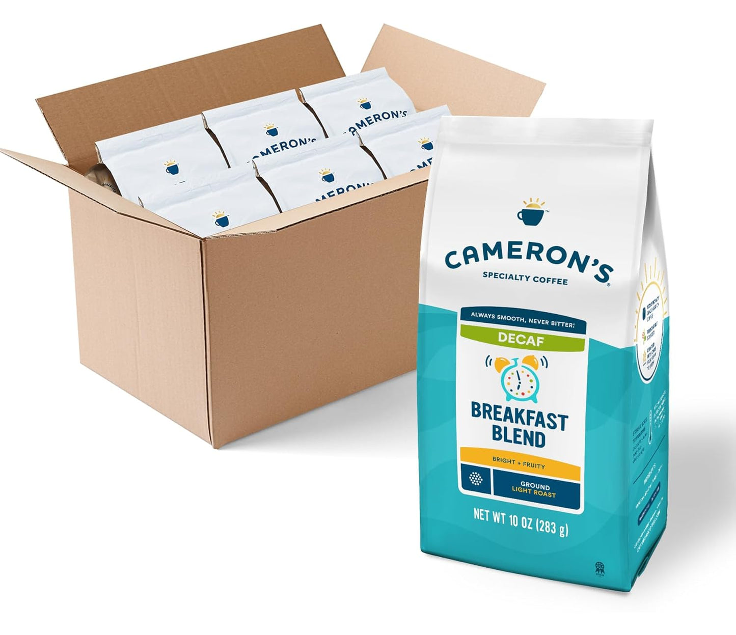 Cameron's Coffee Roasted Ground Coffee Bag, Decaf Breakfast Blend, 10 Ounce, Pack of 6 - NEW