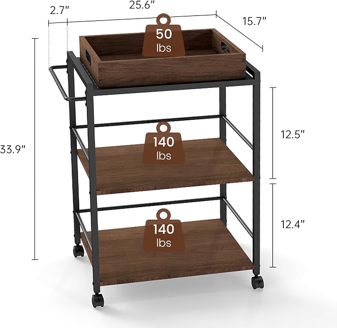 3 Tier Kitchen Cart, Rolling Bar Cart - Image 2