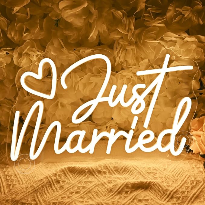 SYLHOME Just Married Led Neon Light Sign Heart Wedding Bridal Shower Backdrop by SYLHOME