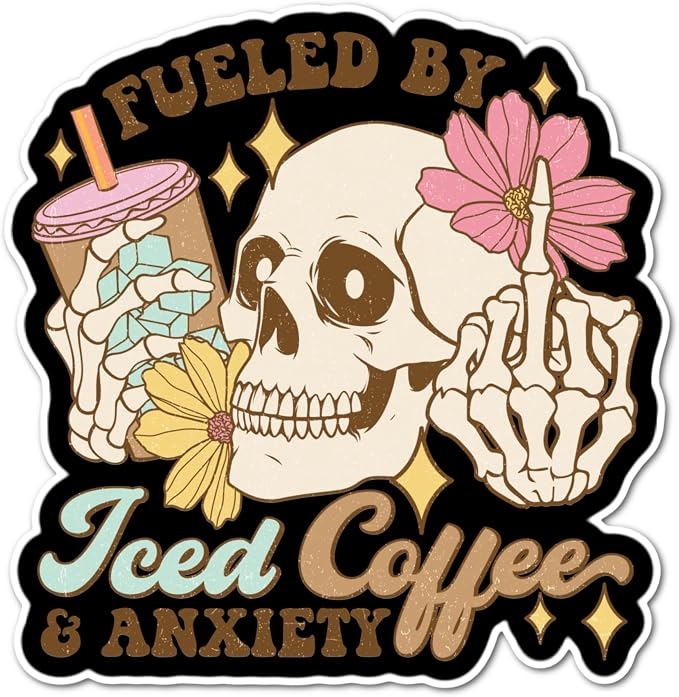 3" Skeleton Coffee Laminated Laptop Sticker Iced Coffee Brew Lattee Gift perfect by Handmade