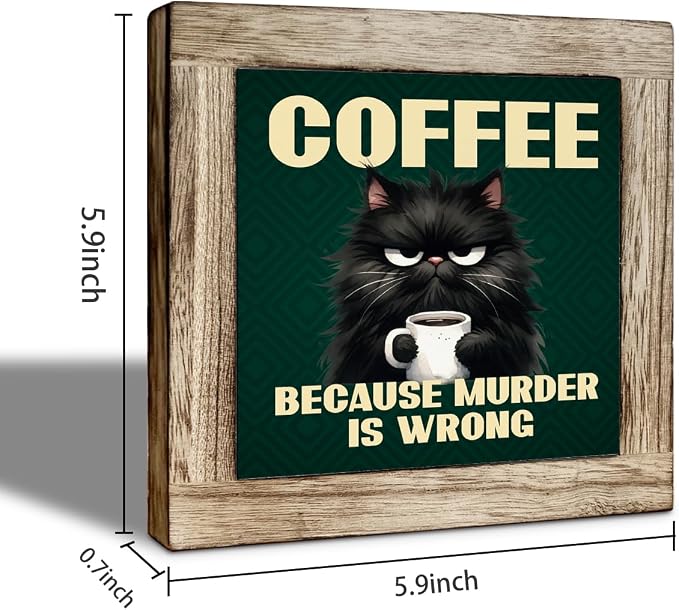 Black Cat and Coffee Wooden Decor, Funny Coffee Sign, Funny Cat Decor Sign - Image 2
