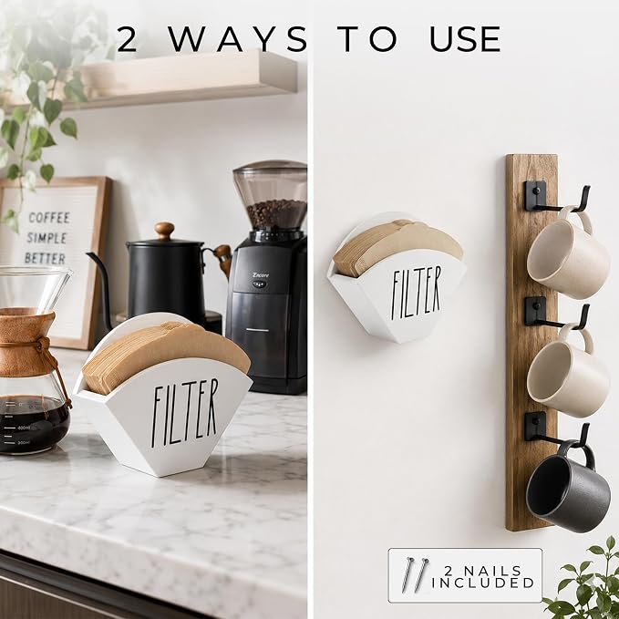 Wood Coffee Filter Holder, Farmhouse Cone Filter Storage Organizer, Wall Mount - Image 3