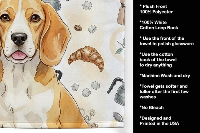 Caroline's Treasures Lemon and White Beagle Coffee Bar Kitchen Towel Velour - Image 4