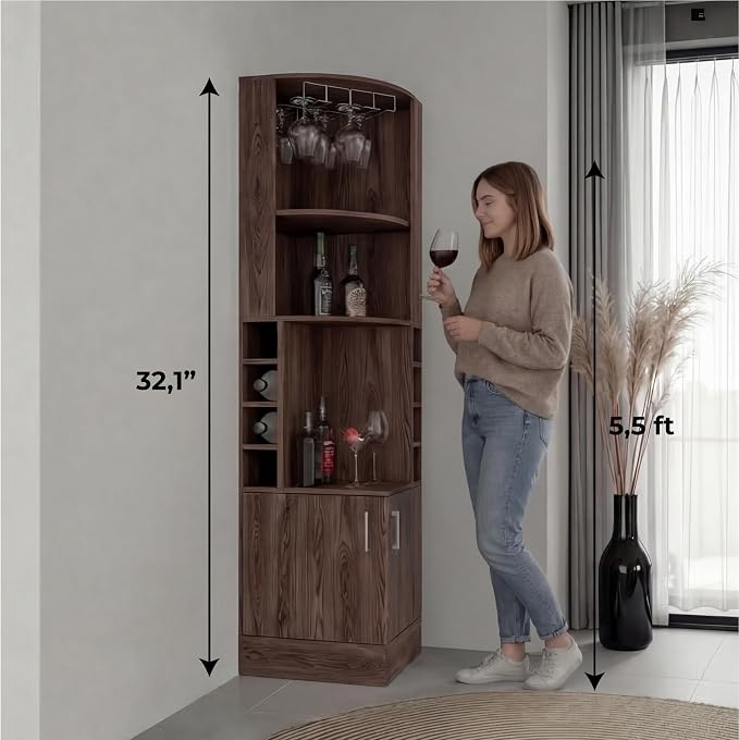 Tuhome Syrah Corner Bar Cabinet, Tall 71.1" Liquor Cabinet - Image 2