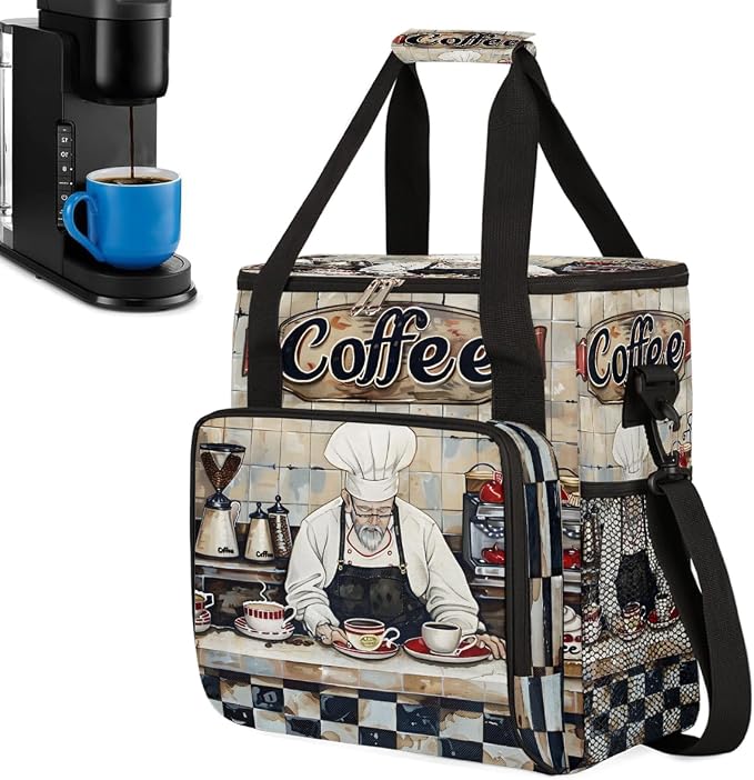 Coffee Chef Pattern Coffee Maker Carring Bag Travel Carrying Storage Tote Bag by CFERSAN