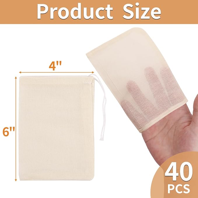 40 Pcs Empty Spice Bags for Cooking Soup, Reusable Tea Bags for Loose Tea - Image 2