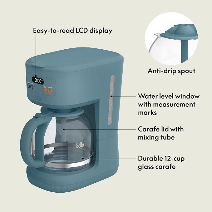 bella 12 Cup Programmable Coffee Maker, Reusable Dishwasher Safe Accessories - Image 2